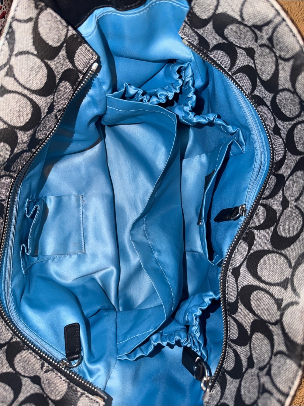 Coach Black Signature Stripe Workout/Diaper bag with blue interior! - Picture 12 of 15